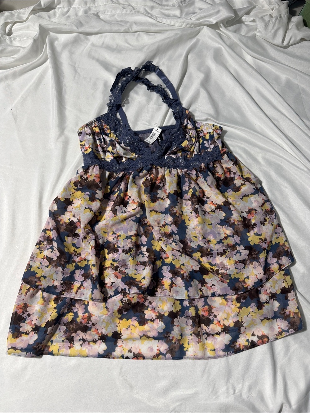 Torrid Curves Sunshine Floral Tiered Crochet Babydoll Top Size 1 NWT Y2K Look